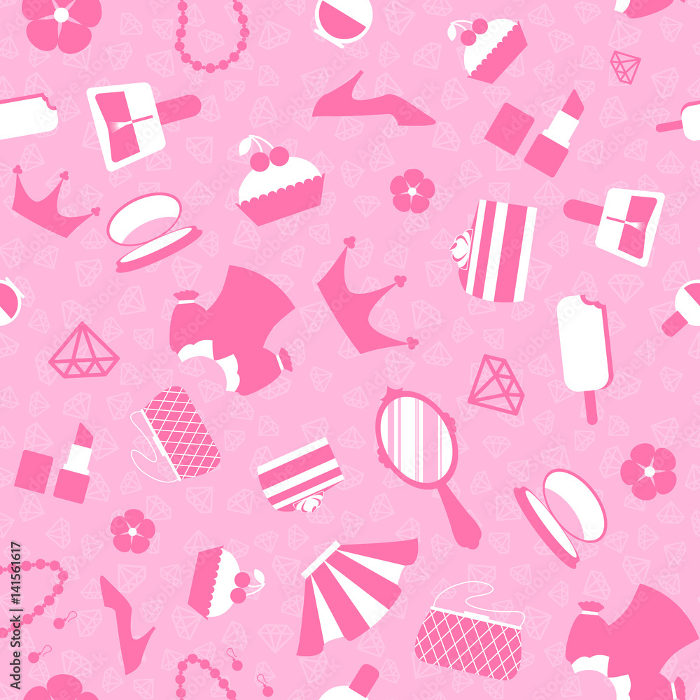 Seamless pattern items and accessories for your little Princess. Vector Seamless pattern items and accessories for your little Princess. Vector