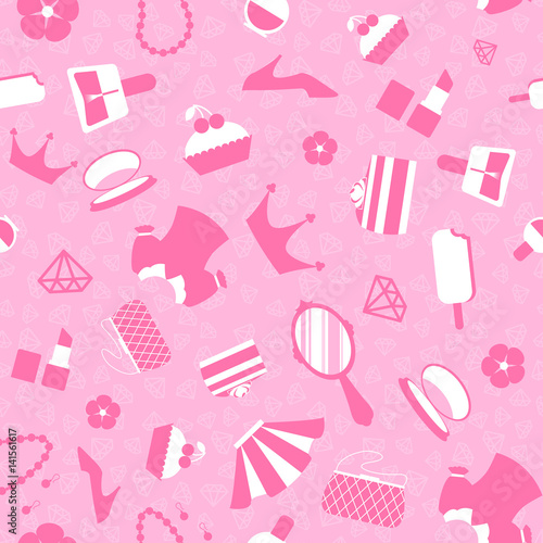 Seamless pattern items and accessories for your little Princess. Vector