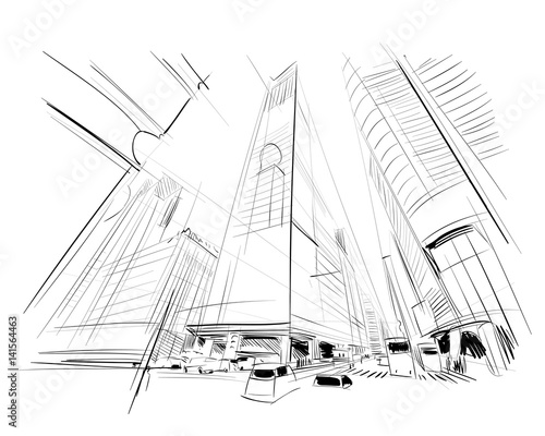 Hand drawn sketch city vector illustration.
