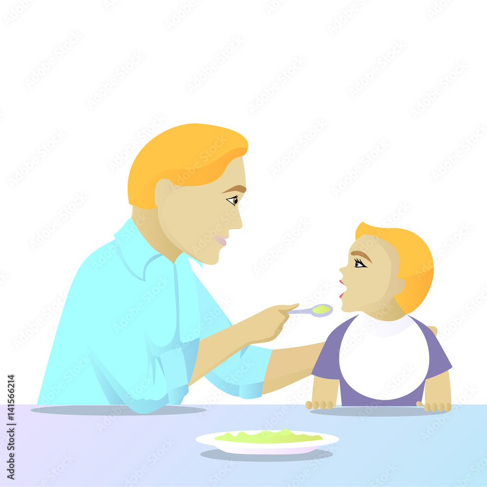 father feeding child
