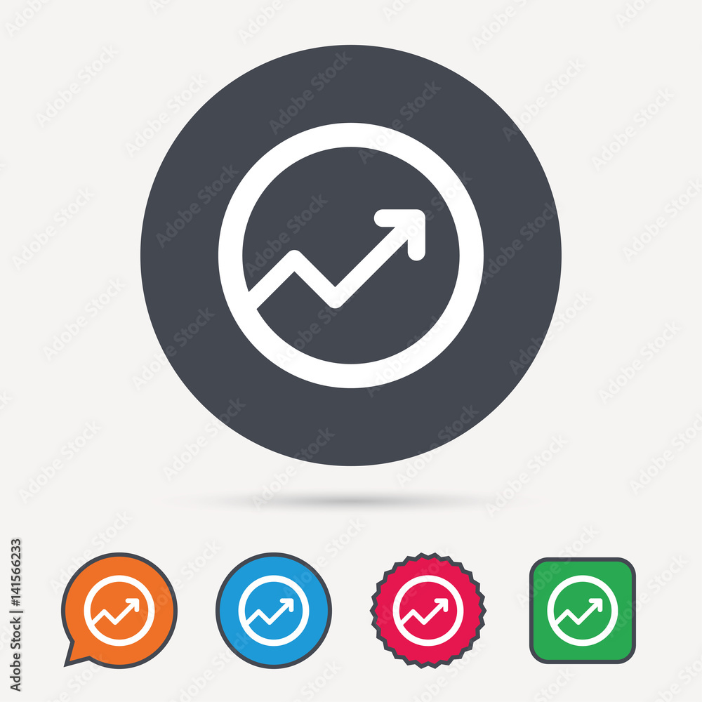 Growing graph icon. Business analytics chart symbol. Circle, speech bubble and star buttons. Flat web icons. Vector Growing graph icon. Business analytics chart symbol. Circle, speech bubble and star buttons. Flat web icons. Vector