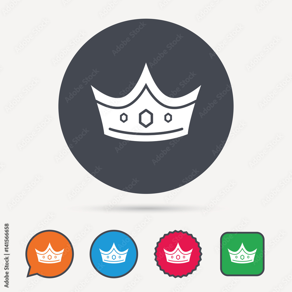 Crown icon. Royal throne leader symbol. Circle, speech bubble and star buttons. Flat web icons. Vector Crown icon. Royal throne leader symbol. Circle, speech bubble and star buttons. Flat web icons. Vector