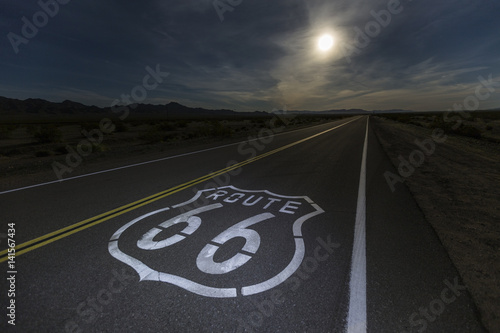 Route 66 sign with full moo...