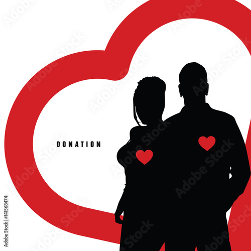 donation with couple silhouette in color illustration