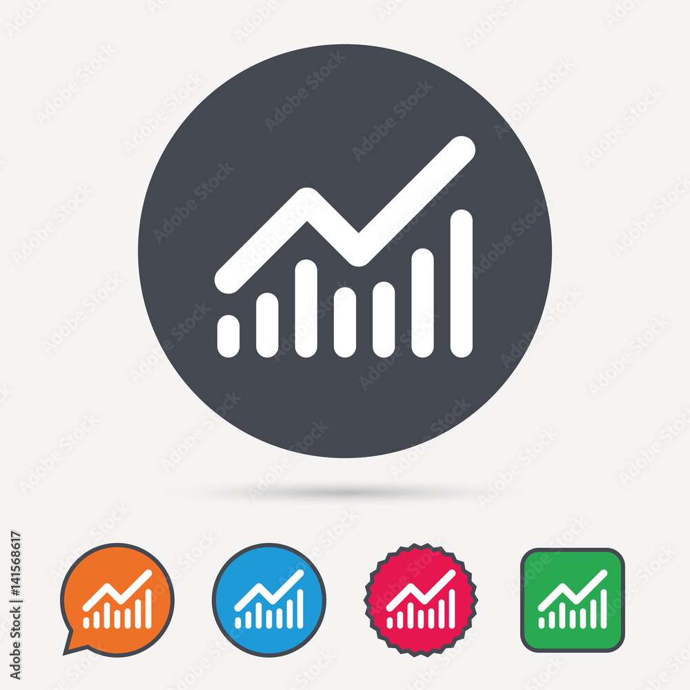 Graph icon. Business analytics chart symbol. Circle, speech bubble and star buttons. Flat web icons. Vector Graph icon. Business analytics chart symbol. Circle, speech bubble and star buttons. Flat web icons. Vector