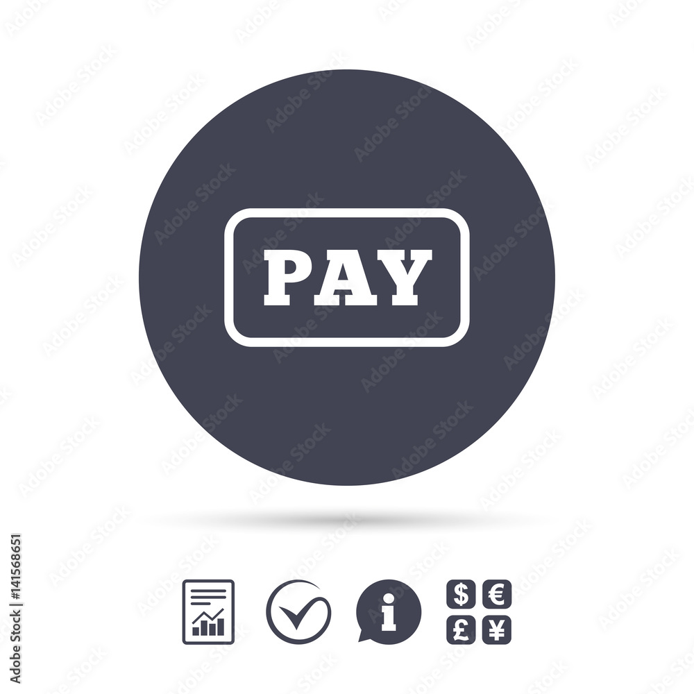 Pay sign icon. Shopping button. Pay sign icon. Shopping button.