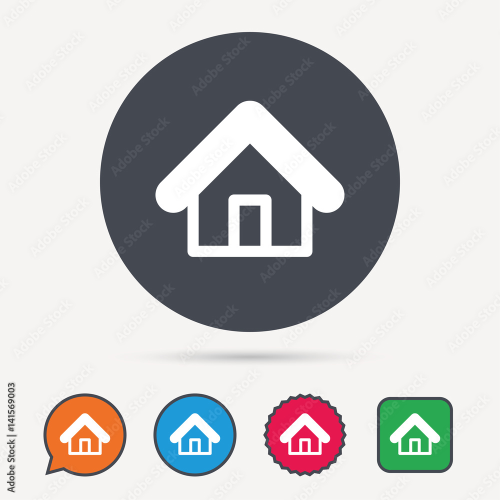 Home icon. House building symbol. Real estate construction. Circle, speech bubble and star buttons. Flat web icons. Vector Home icon. House building symbol. Real estate construction. Circle, speech bubble and star buttons. Flat web icons. Vector
