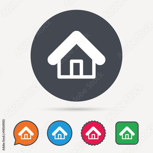 Home icon. House building symbol. Real estate construction. Circle  speech bubble and star buttons. Flat web icons. Vector