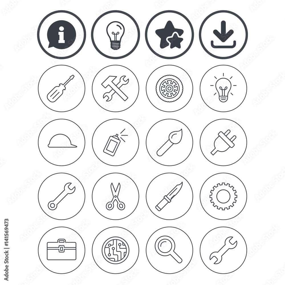 Repair tools icons. Hammer with wrench key. Repair tools icons. Hammer with wrench key.