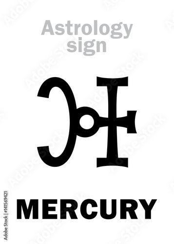 Astrology Alphabet: MERCURY, minor planet. Hieroglyphics character sign (qabbalistic symbol).