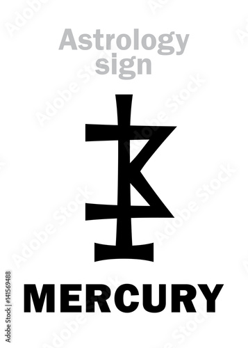 Astrology Alphabet: MERCURY, minor planet. Hieroglyphics character sign (ancient medieval symbol).