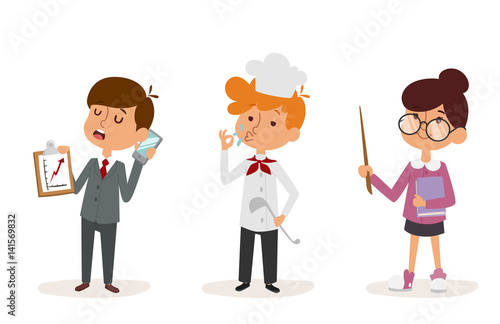 cartoon profession kids children vector set illustration person childhood chef businessman teacher