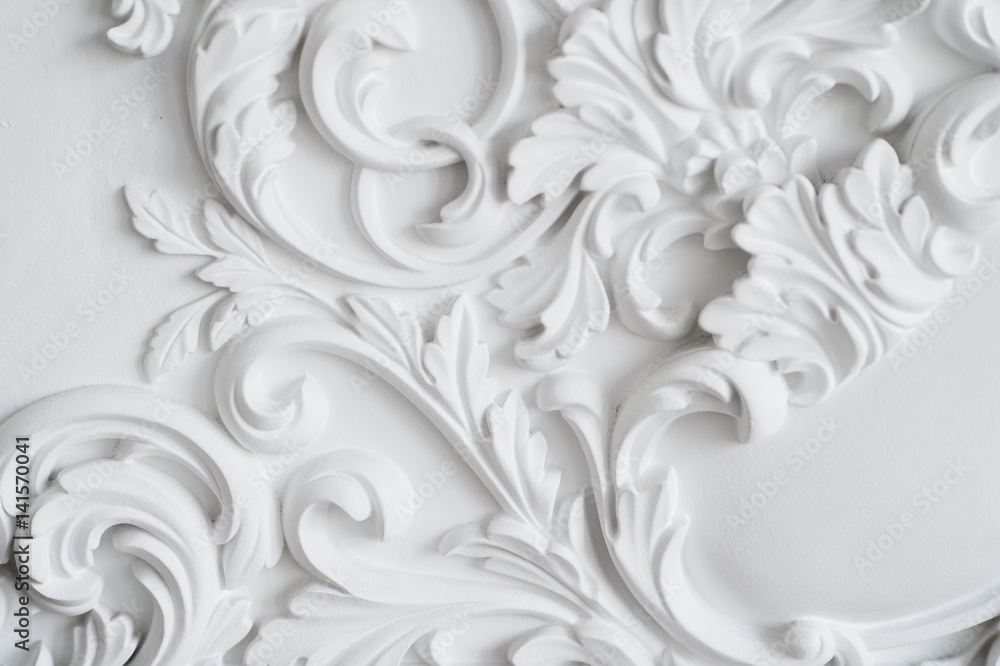 Luxury white wall design bas-relief with stucco mouldings roccoco element Luxury white wall design bas-relief with stucco mouldings roccoco element