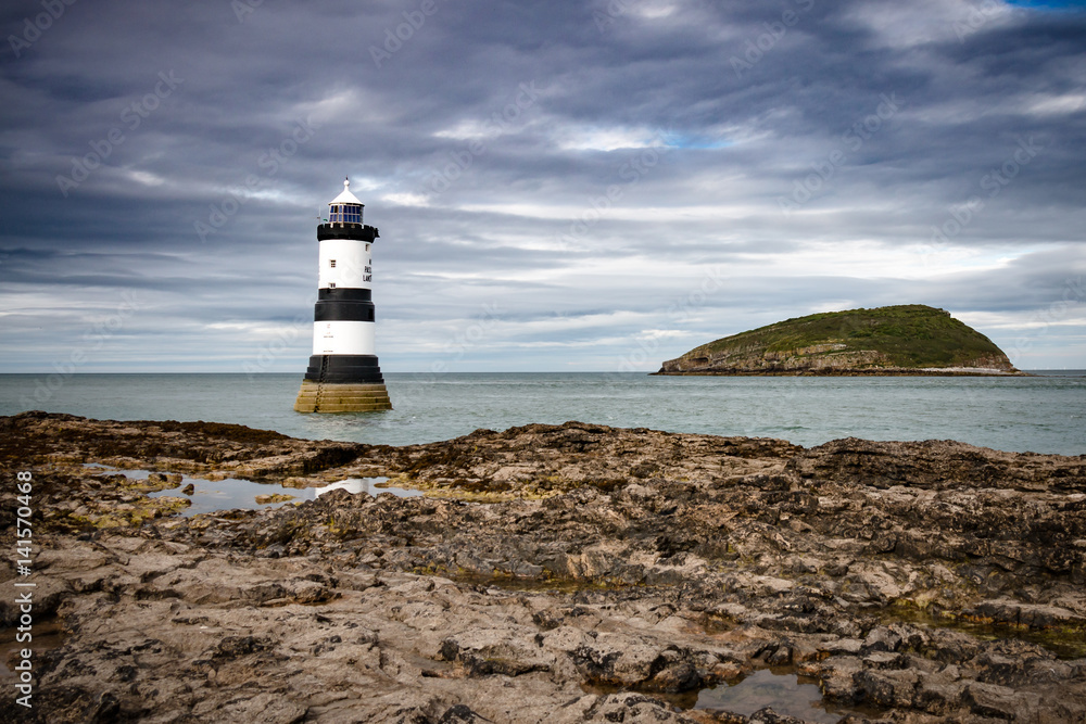 Lighthouse near Puffin island in Wales 
