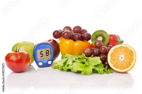 glucometer for glucose level and healthy organic food