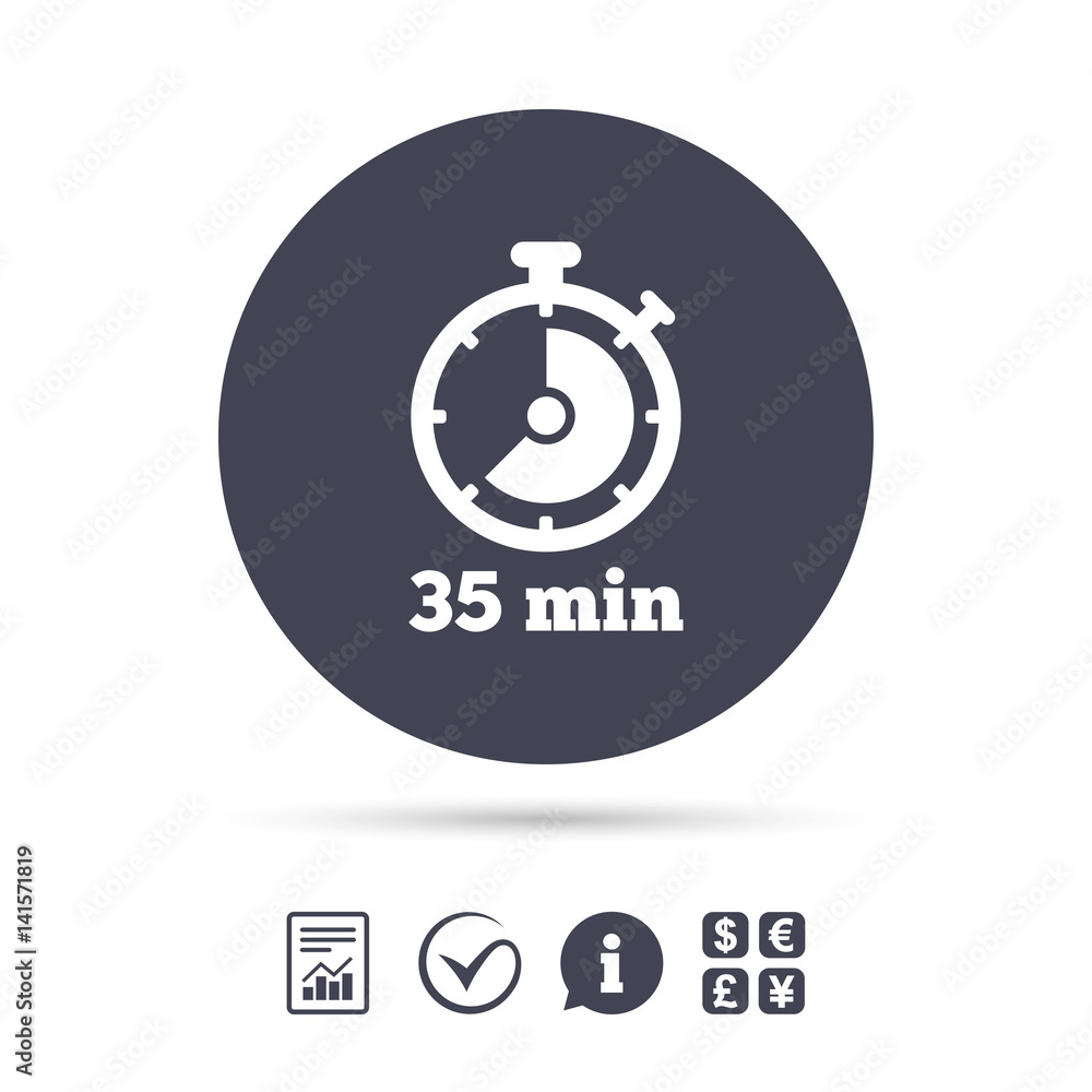 Timer sign icon. 35 minutes stopwatch symbol. Timer sign icon. 35 minutes stopwatch symbol.