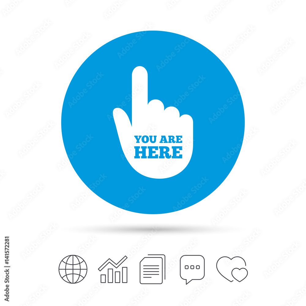 You are here sign icon. Info speech bubble. You are here sign icon. Info speech bubble.