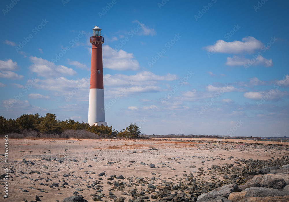Barnegat Lighthouse in early spring daytime, New Jersey, USA