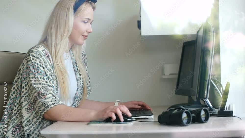 woman freelancing at home office woman freelancing at home office