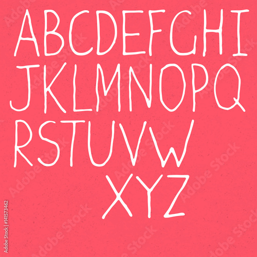 Handwritten Alphabet. White letters on textured pink background