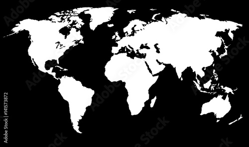 Simplified World Map Vector Illustration. Can use as overlay mask or separate symbol design element. Isolated on black background.