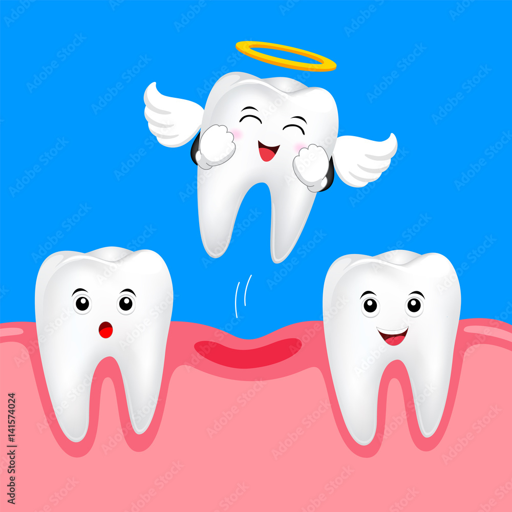 Funny cute Tooth Fairy flying. Happy white tooth, dental care concept. Illustration Funny cute Tooth Fairy flying. Happy white tooth, dental care concept. Illustration