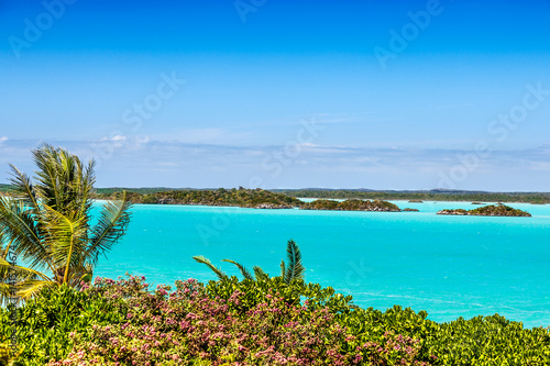 View across turquoise waters of Chalk Sound, Providenciales, Turks and Caicos