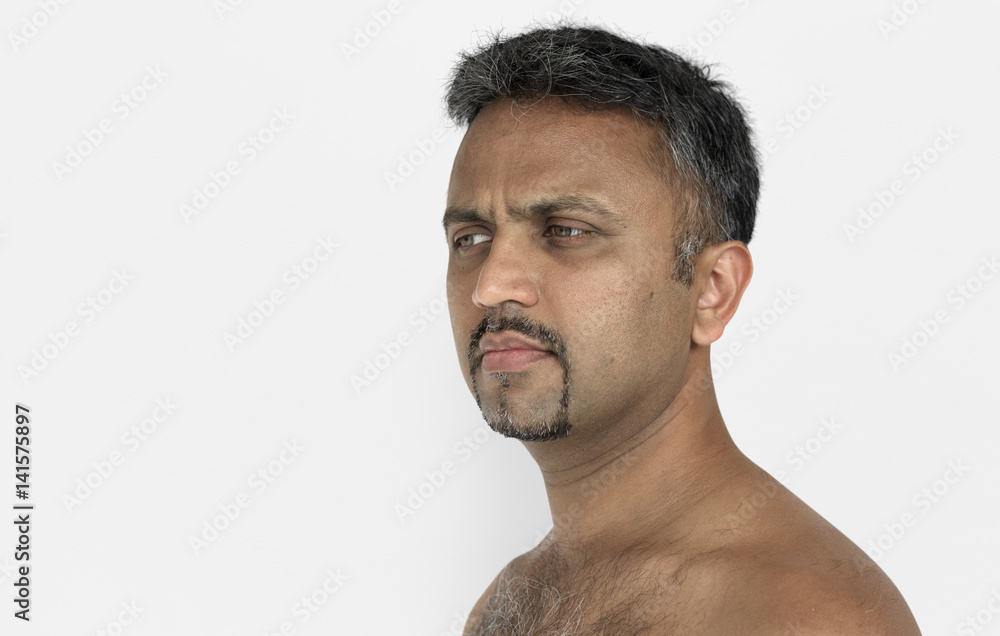 Fototapeta premium Men Candid Serious Thoughful Expression Studio