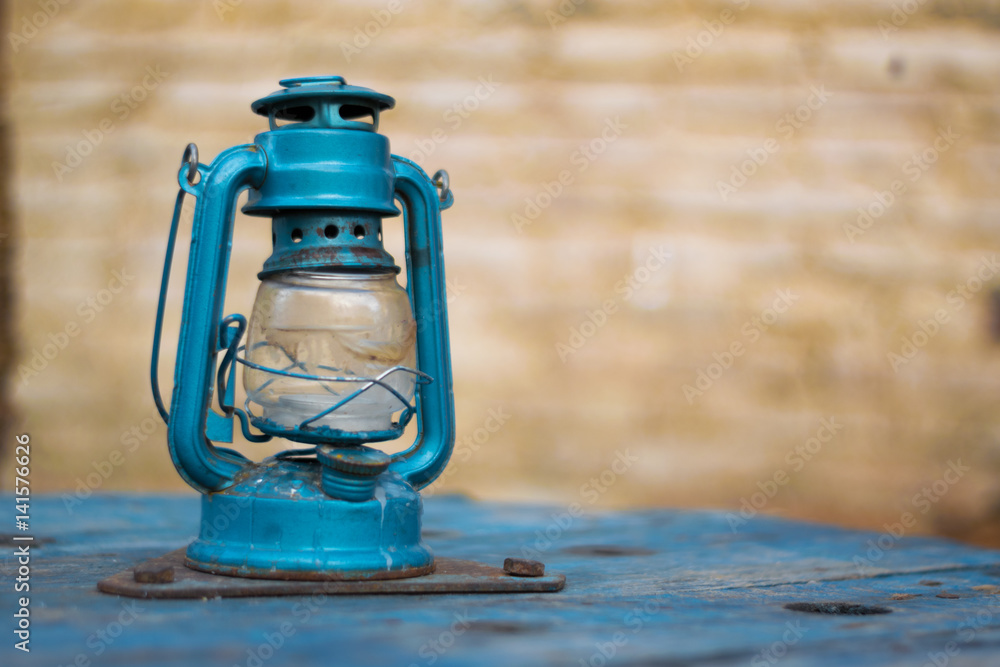 Old blue kerosene lamp