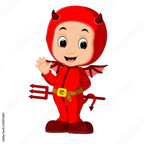 cute devil kids cartoon