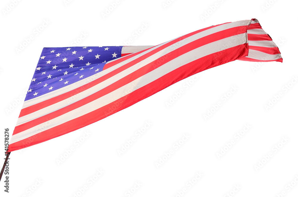 Fototapeta premium American flag is flying in white background.