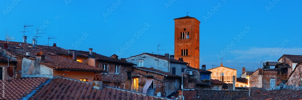 Lucca Tower of Chiesa San Pietro panorama evening
