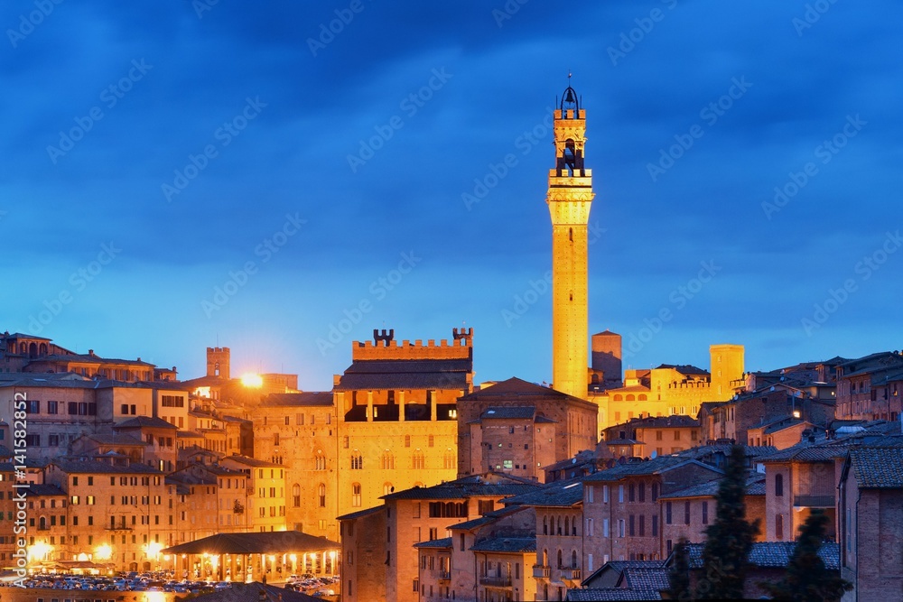 Siena evening with bell tower