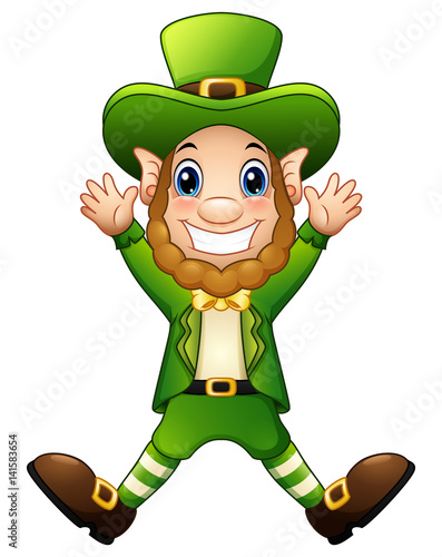Cartoon leprechaun joyful jumping 