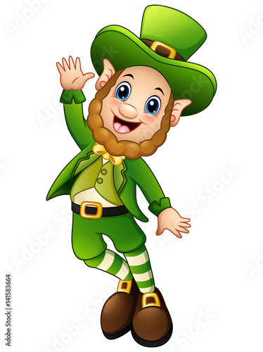Funny cartoon leprechaun jumping
