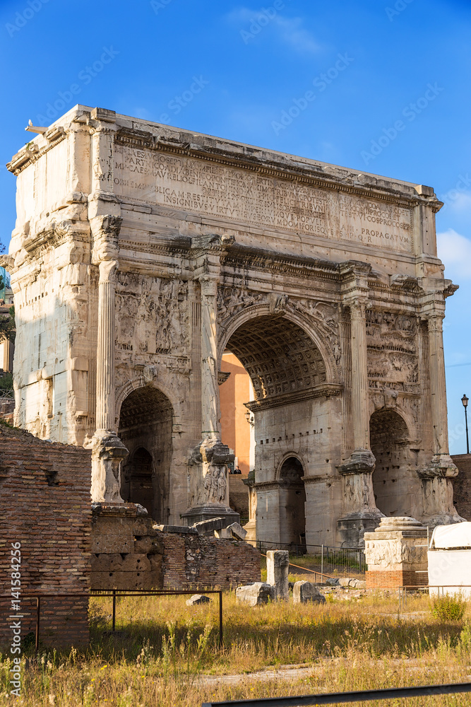 Rome, Italy. The Triumphal Arch of Septimius Severus at the Rome Forum, 205