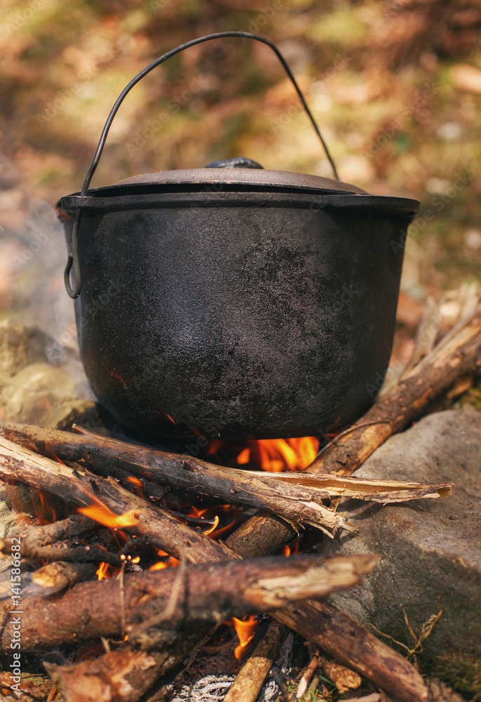 Cooking in the cauldron on the open fire. Cooking in the cauldron on the open fire.
