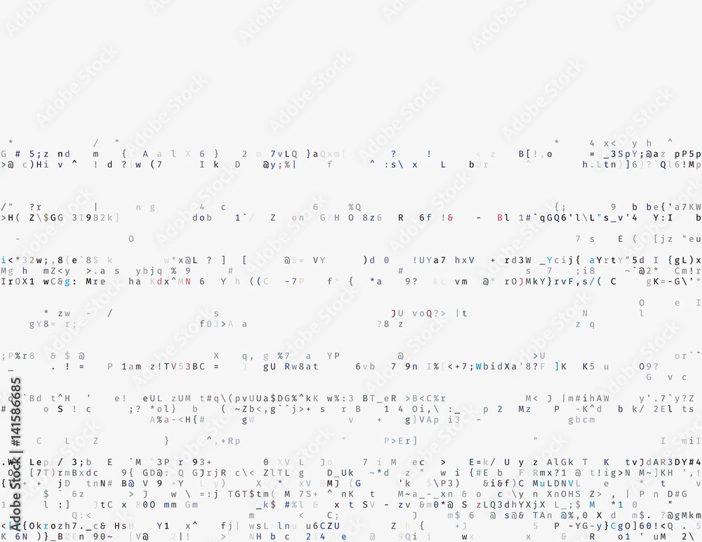 Corrupted source code. Modern vector illustration about computer security. Abstract ascii glitch background. Fatal programming error. Buffer overflow problem. Random signal error. Element of design. Corrupted source code. Modern vector illustration about computer security. Abstract ascii glitch background. Fatal programming error. Buffer overflow problem. Random signal error. Element of design.
