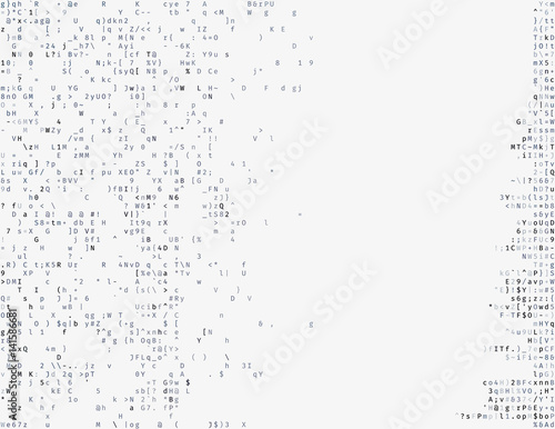 Corrupted source code. Modern vector illustration about computer security. Abstract ascii glitch background. Fatal programming error. Buffer overflow problem. Random signal error. Element of design.