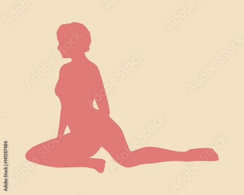 Vector illustration of a woman sitting on the floor isolated over a grey background. Relaxing pose