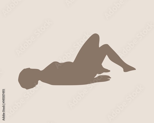 Vector illustration of a woman lying on the floor isolated over a grey background. Relaxing pose