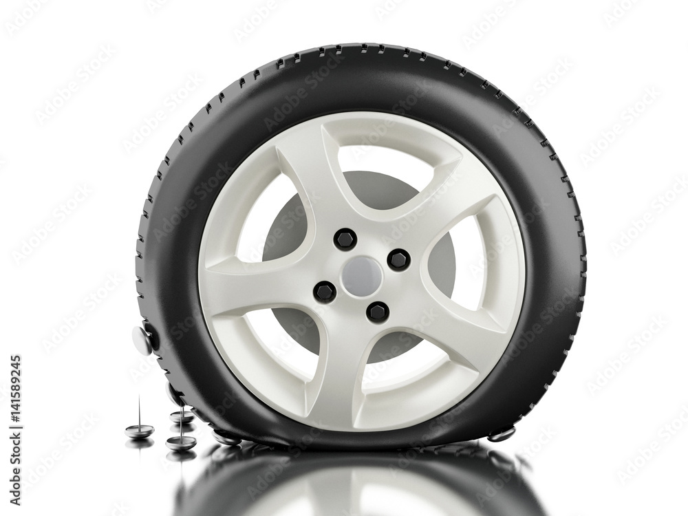 3d Close up of flat tire. 3d Close up of flat tire.