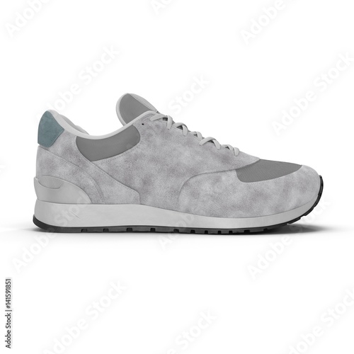 Pair of bright sport shoes on white. Side view. 3D illustration