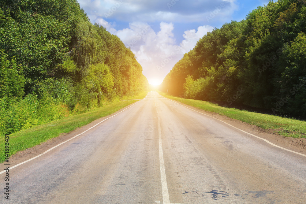 Fototapeta premium summer track road clear sky with clouds