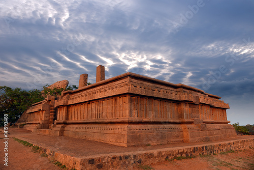 The Krishna Mandapa, Hindu Cave Temple, Ancient cave with columns in Mahabalipuram complex, Tamil Nadu, India