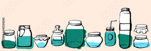 Hand drawn contour style jars set.