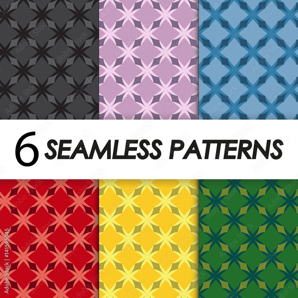 set of seamless patterns with geometric pattern with rhombuses of different colors set of seamless patterns with geometric pattern with rhombuses of different colors