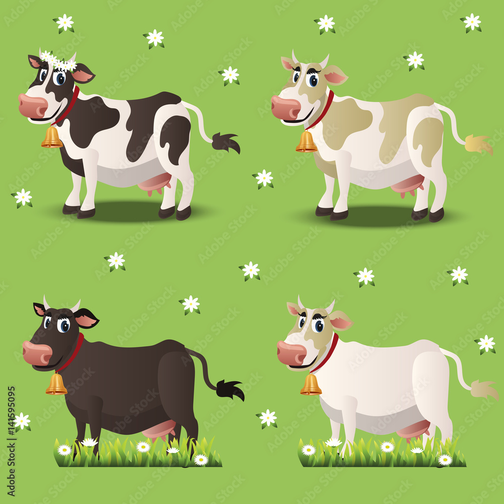 Fototapeta premium cows on green grass