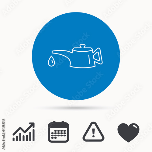 Motor oil icon. Fuel can with drop sign. Calendar, attention sign and growth chart. Button with web icon. Vector