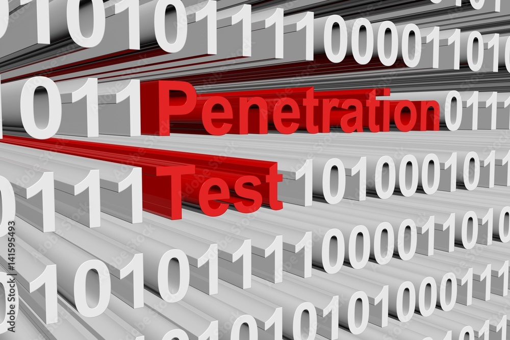 Penetration test in the form of binary code, 3D illustration